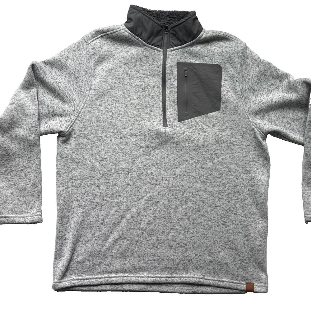 Old River Men’s XL Gray Heather 1/4 Zip Fleece Pullover Sherpa Collar Pocket